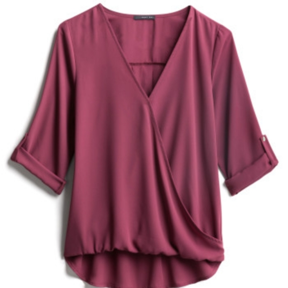 allan surplice rolltab high low blouse